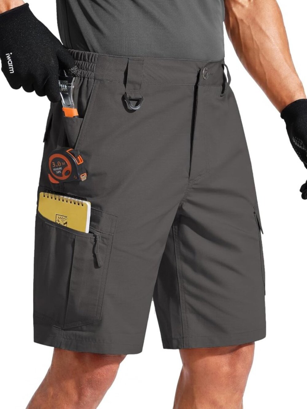 Durable Men's Cargo Shorts - Relaxed Fit, Elastic Waist, 8 Pockets, Utility Work
